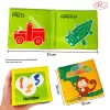 Set 6 carti senzoriale si fosnaitoare din material textil multicolor pentru bebelusi cu tematici diverse, potrivite +6 luni, 4 pagini/8 fețe, 10x10x4 cm