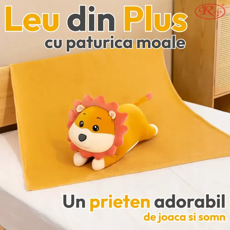 Leu din Plus cu Paturica Moale – Jucarie de Imbratisat