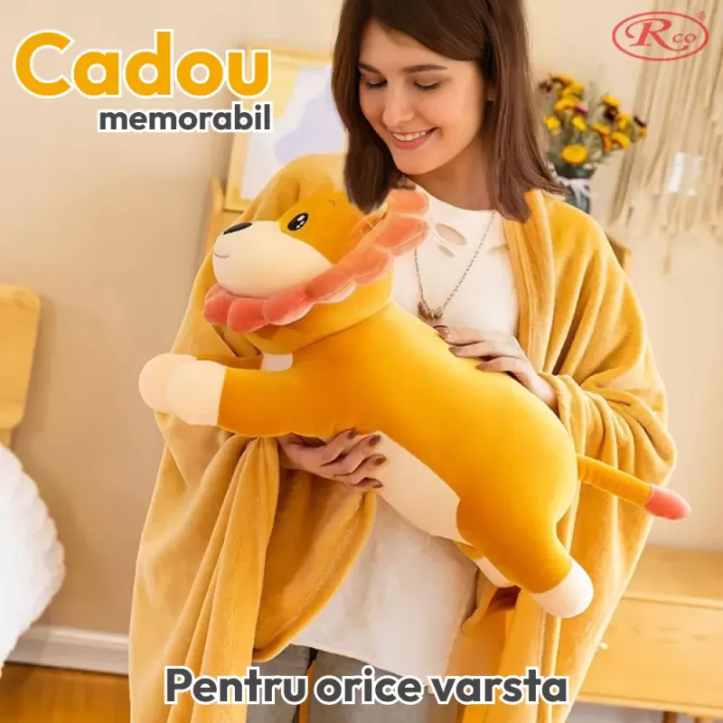 Leu din Plus cu Paturica Moale – Jucarie de Imbratisat
