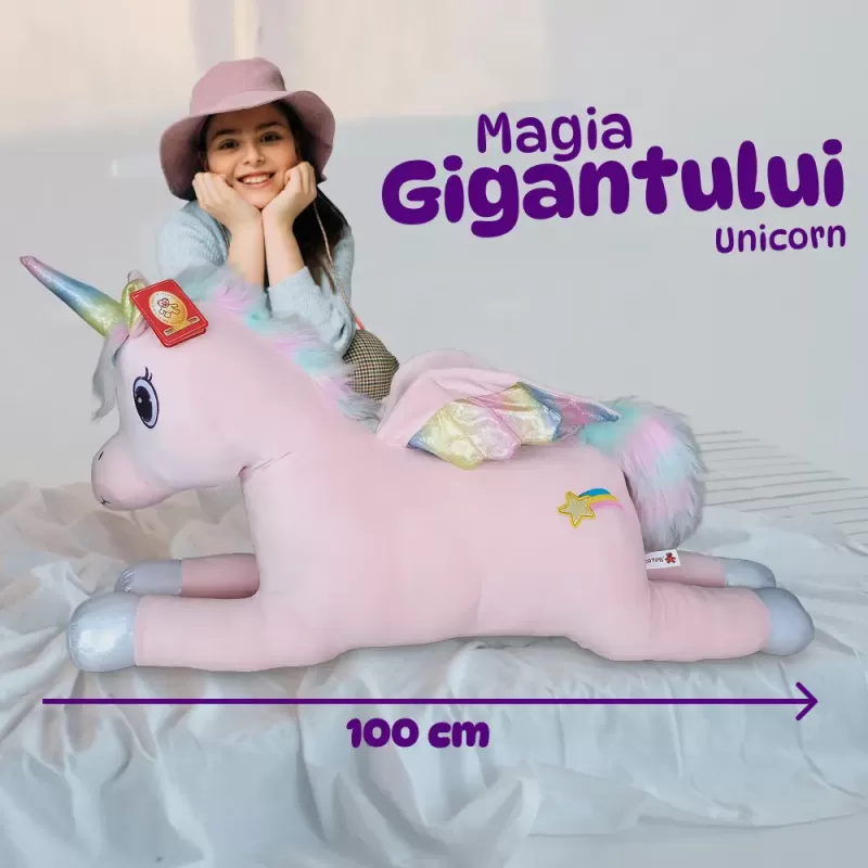 Unicorn Curcubeu Gigant din plus catifelat, 100 cm, +3 ani