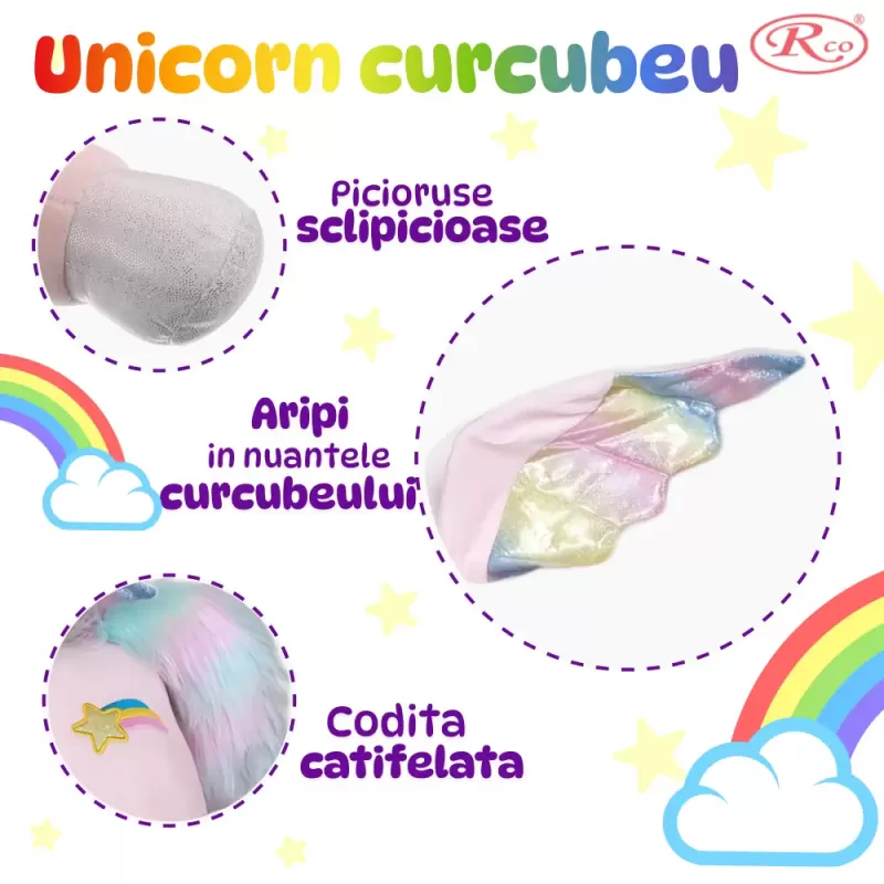 Unicorn Curcubeu Gigant din plus catifelat, 100 cm, +3 ani