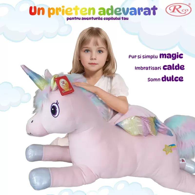 Unicorn Curcubeu Gigant din plus catifelat, 100 cm, +3 ani