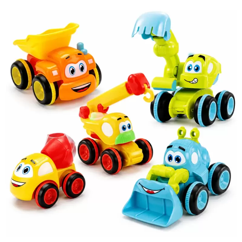 Set 5 Masinute de Constructie pentru Copii, Betoniera, Basculanta, Excavator, Automacara si Buldozer, Vehicule de Santier, 3+ Ani