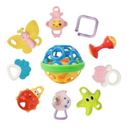 Set jucarii zornaitoare cu forme inovatoare, texturi diferite, multicolore, 10 buc, + 3 luni