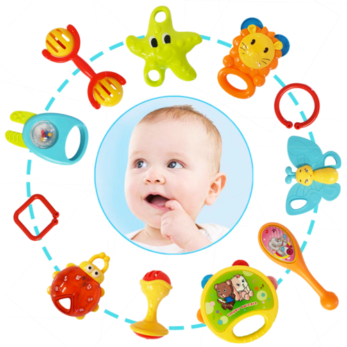 Set jucarii zornaitoare cu forme inovatoare, texturi diferite, multicolore, 11 buc