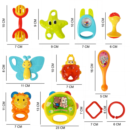 Set jucarii zornaitoare cu forme inovatoare, texturi diferite, multicolore, 11 buc