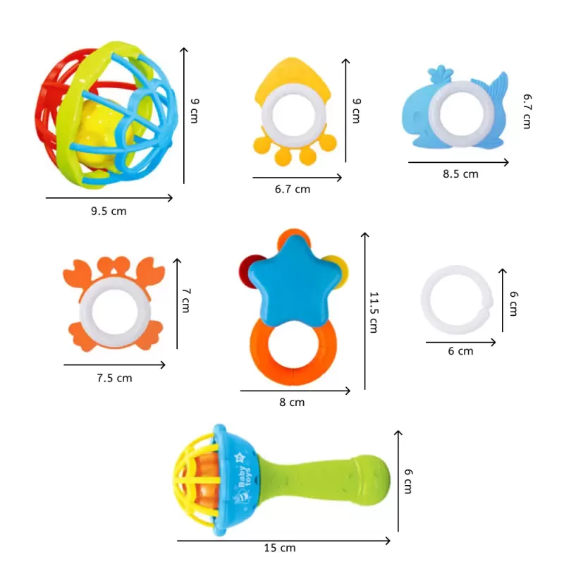 Set 7 Zornaitori pentru Bebeluși, Jucarii Senzoriale și pentru Dentitie, 3 luni+, Multicolor