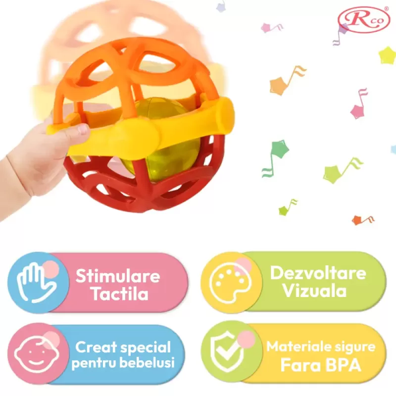 Set 4 Jucarii zornaitoare cu forme inovatoare, texturi diferite, pentru dentitie si motricitate, multicolore