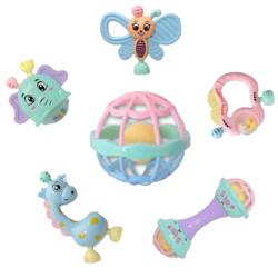 Set Jucarii Zornaitoare cu forme inovatoare, texturi diferite, pastel, 6 buc, +3luni