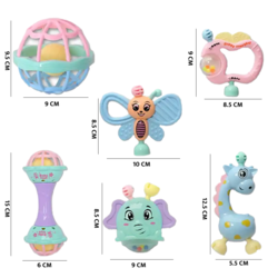 Set Jucarii Zornaitoare cu forme inovatoare, texturi diferite, pastel, 6 buc, +3luni