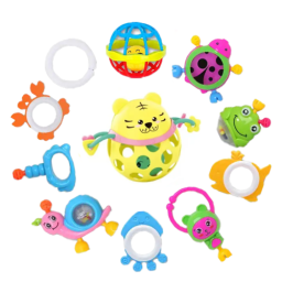 Set jucarii zornaitoare cu forme inovatoare, texturi diferite, multicolore, 11 buc, + 3 luni