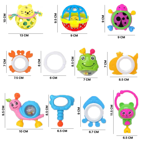 Set jucarii zornaitoare cu forme inovatoare, texturi diferite, multicolore, 11 buc, + 3 luni