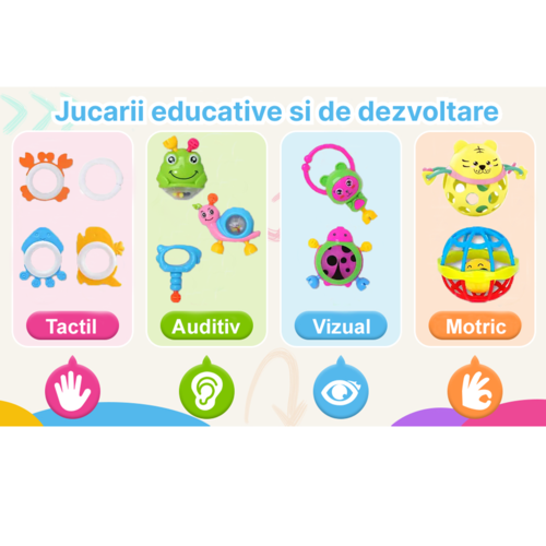 Set jucarii zornaitoare cu forme inovatoare, texturi diferite, multicolore, 11 buc, + 3 luni