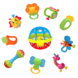 Set Jucarii Zornaitoare cu forme inovatoare, texturi diferite, multicolore, 10 buc, +3luni
