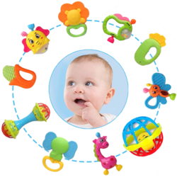 Set Jucarii Zornaitoare cu forme inovatoare, texturi diferite, multicolore, 10 buc, +3luni