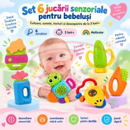 Set jucarii zornaitoare cu forme inovatoare, texturi diferite, multicolore, 6 buc, + 3-6 luni