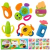 Set jucarii senzoriale pentru bebelusi cu 6 zornaitori si 3 carti senzoriale, 9 bucati