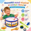 Set de instrumente muzicale pentru copii cu toba, flaut, fluier, maracas, tamburina si castaniete