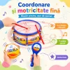 Set de instrumente muzicale pentru copii cu toba, flaut, fluier, maracas, tamburina si castaniete
