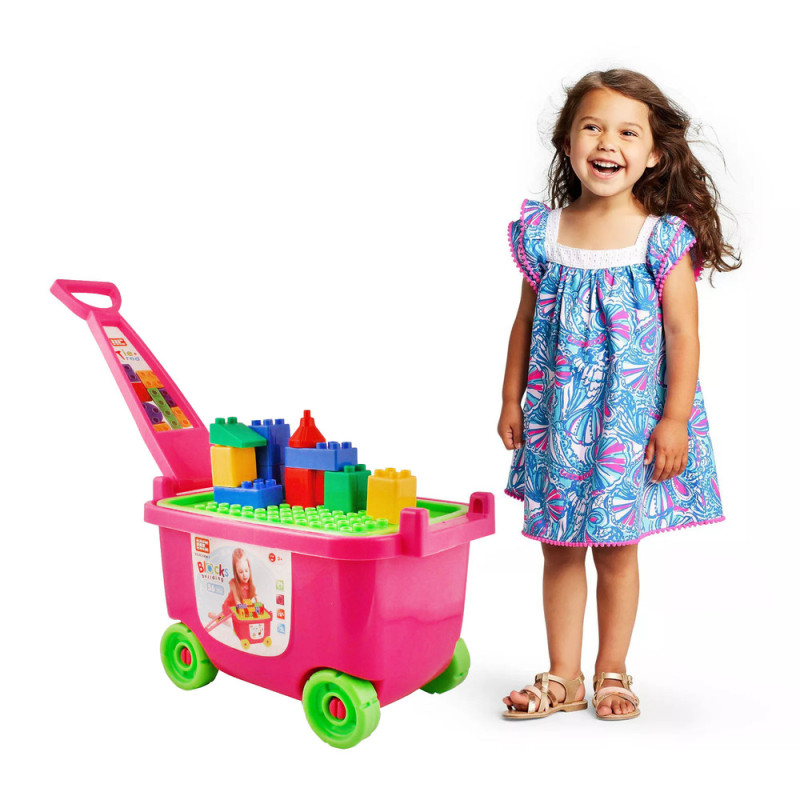 Set cuburi constructie cu carucior 53 piese