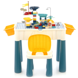 Set masuta multifunctionala si scaunel, cuburi de constructie, 125 piese, 65 x 68 x 35 cm