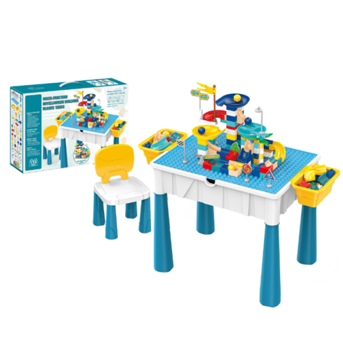 Set masuta multifunctionala si scaunel, cuburi de constructie, 125 piese, 65 x 68 x 35 cm