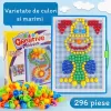 Joc creativ mozaic cu pioneze multicolore si cutie de depozitare din plastic, 296 piese in trei dimensiuni, 3+ ani
