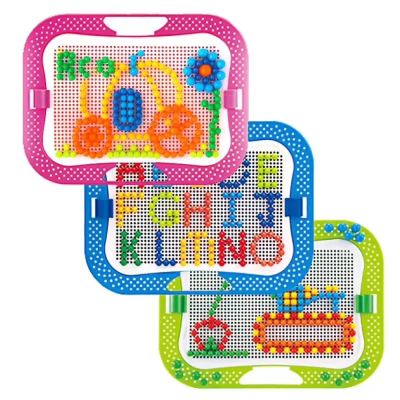 Joc creativ mozaic cu 360 pioneze, 7 culori, trei dimensiuni a pieselor, cutie de depozitare din plastic, 3+ ani, Verde