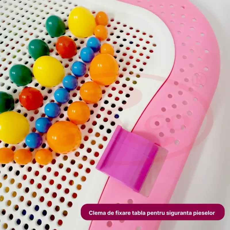 Joc creativ mozaic cu 360 pioneze, 7 culori, trei dimensiuni a pieselor, cutie de depozitare din plastic, 3+ ani, Roz