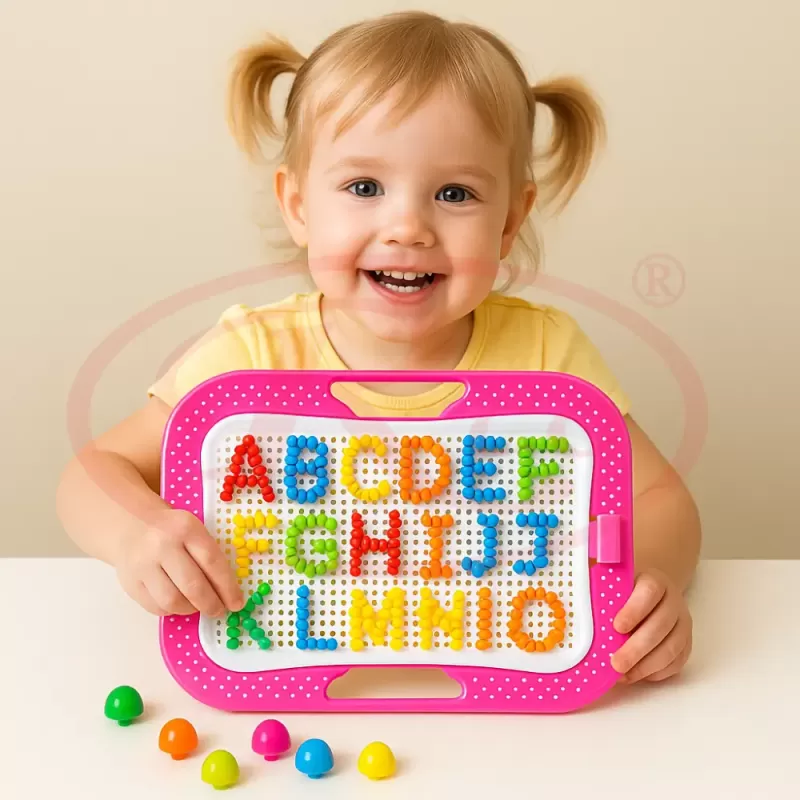 Joc creativ mozaic cu 360 pioneze, 7 culori, trei dimensiuni a pieselor, cutie de depozitare din plastic, 3+ ani, Roz