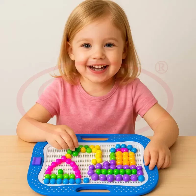 Joc creativ mozaic cu 360 pioneze, 7 culori, trei dimensiuni a pieselor, cutie de depozitare din plastic, 3+ ani, Albastru