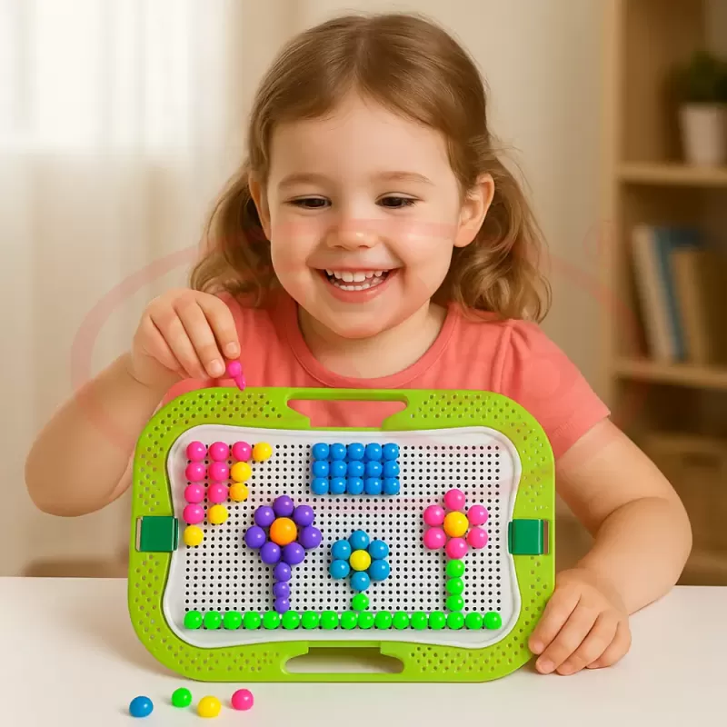 Joc creativ mozaic cu 360 pioneze, 7 culori, trei dimensiuni a pieselor, cutie de depozitare din plastic, 3+ ani, Verde