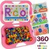 Joc creativ mozaic cu 360 pioneze, 7 culori, trei dimensiuni a pieselor, cutie de depozitare din plastic, 3+ ani, Roz