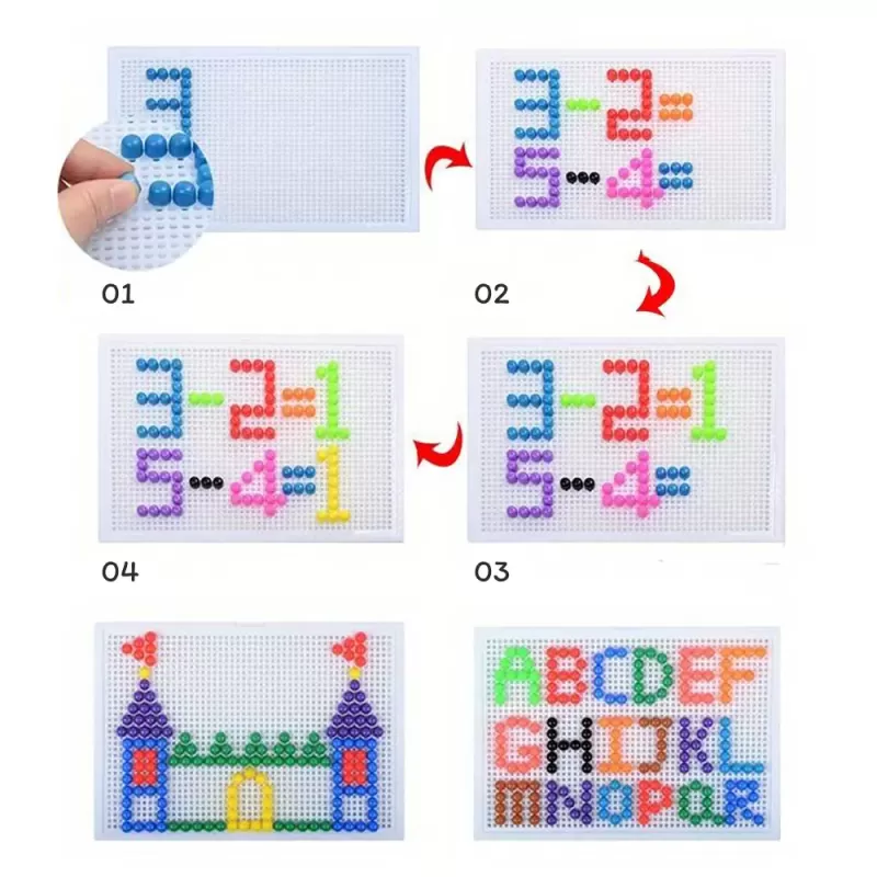 Joc creativ mozaic cu pioneze multicolore si cutie de depozitare din plastic, 832 piese in trei dimensiuni, 3+ ani