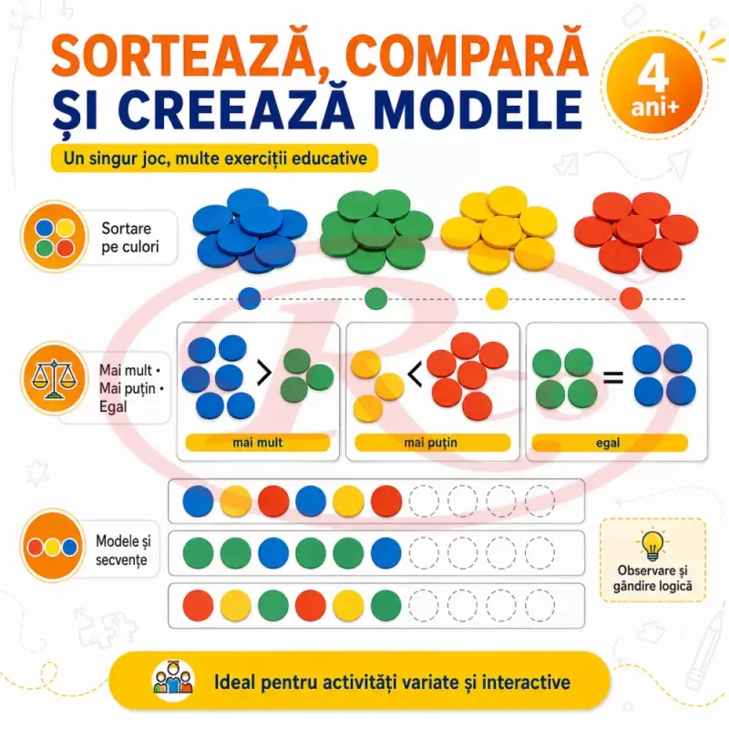 Set educational magnetic pentru matematica cu 5 planse, 50 jetoane colorate si 27 numere si simboluri