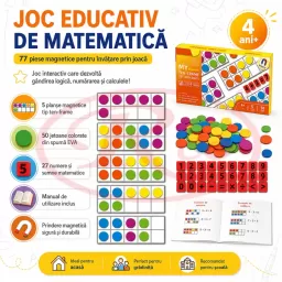 Joc educativ de matematica cu 82 piese magnetice, planse, jetoane, numere si semne din spuma EVA, multicolor, 4 ani+