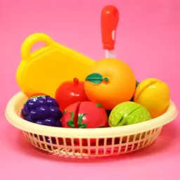 Set jucarii pentru copii cos tip cu fructe de taiat, ,12 piese