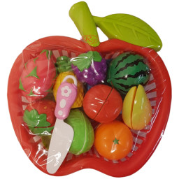 Set jucarii pentru copii cos tip mar cu fructe de taiat, ,12 piese