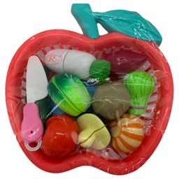 Set jucarii pentru copii cos tip mar cu legume de taiat, ,12 piese