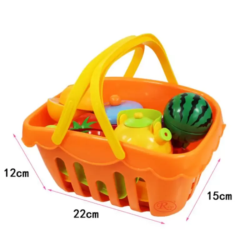 Set jucarii pentru copii cos cu fructe si legume de taiat, Super Market,14 piese