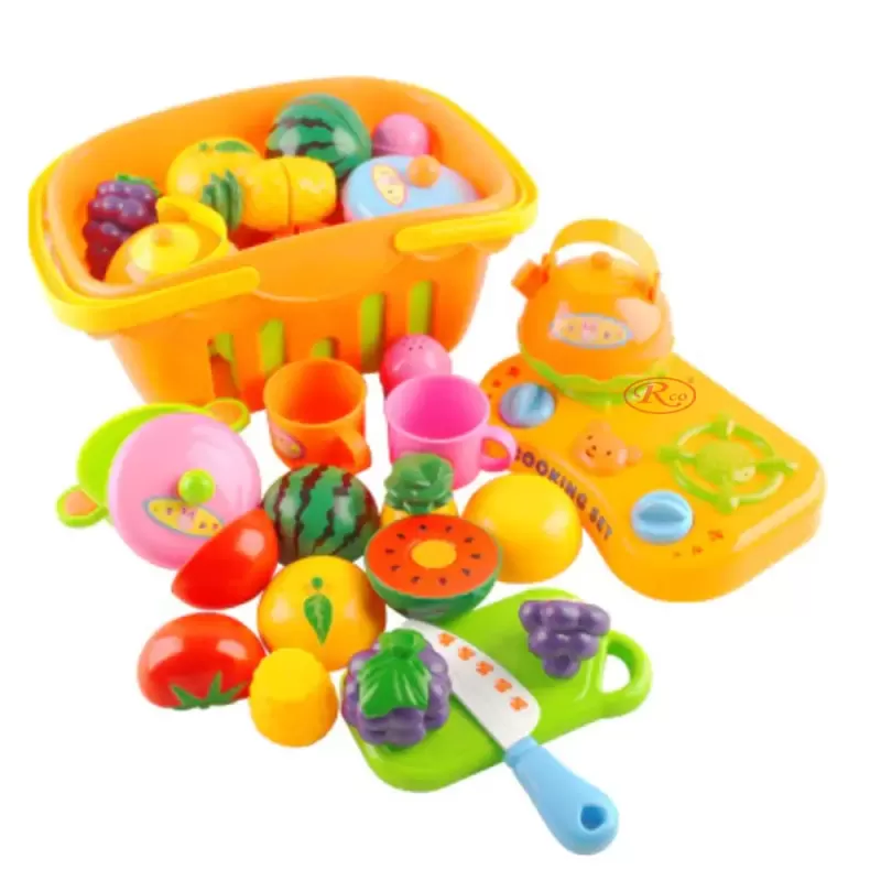 Set jucarii pentru copii cos cu fructe si legume de taiat, Super Market,14 piese