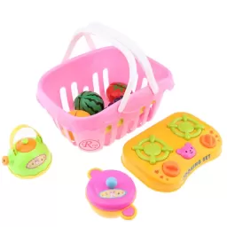 Set jucarii pentru copii cos cu fructe si legume de taiat, Super Market,14 piese