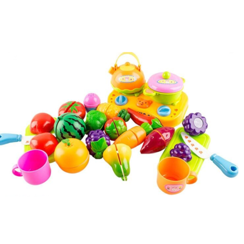 Set jucarii pentru copii cos cu fructe si legume de taiat, Super Market,14 piese