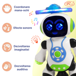 Jucarie Interactiva muzicala, cu lumini multicolore si rotire 360°, Robotelul Dansator, 21x17 cm, 3+ ani
