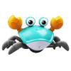 Jucarie interactiva pentru copii, crab mergator cu lumini, sunete si senzori miscare, incarcare USB, 23x14x11 cm, Albastru, 3 ani+