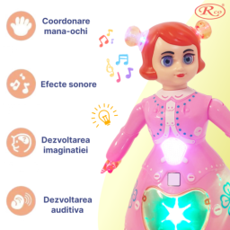 Jucarie Interactiva muzicala, cu lumini multicolore si rotire 360° , Printesa Dansatoare, 21.5x13.5 cm, 3+ ani
