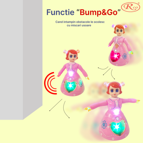 Jucarie Interactiva muzicala, cu lumini multicolore si rotire 360° , Printesa Dansatoare, 21.5x13.5 cm, 3+ ani