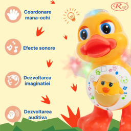 Jucarie Interactiva muzicala, cu lumini multicolore, Ratusca Dansatoare, 19x15 cm, 3+ ani