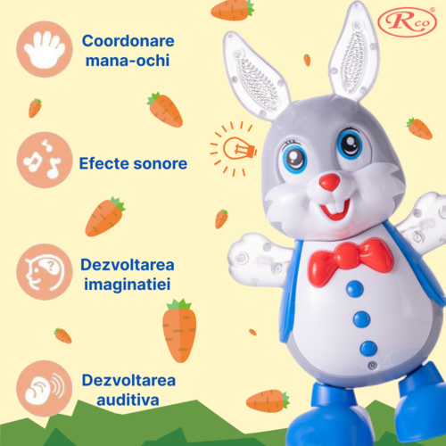 Jucarie Interactiva muzicala, cu lumini multicolore, Iepurasul Dansator, 24x14 cm, 3+ ani