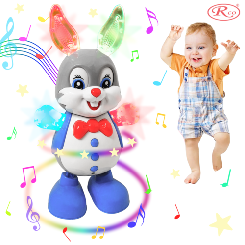 Jucarie Interactiva muzicala, cu lumini multicolore, Iepurasul Dansator, 24x14 cm, 3+ ani